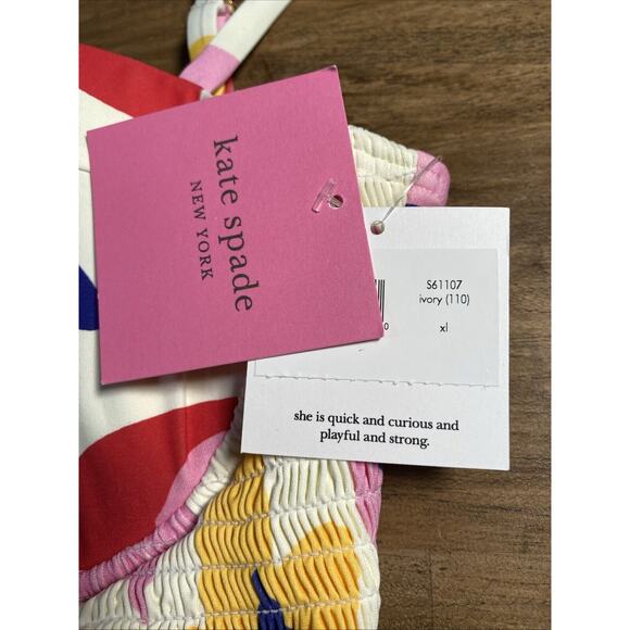 KATE SPADE NEW YORK Summer Floral Smocked Underwire One-Piece Swimsuit Ivory XL - Picture 3 of 6